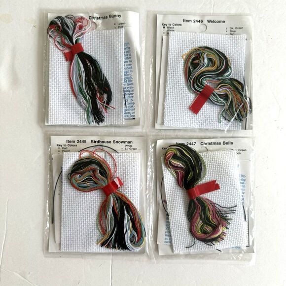 Lot of 4 Mini Stitch 'N Hang Counted Cross Stitch Ornament Kits Snowmen Bunny - Picture 5 of 5